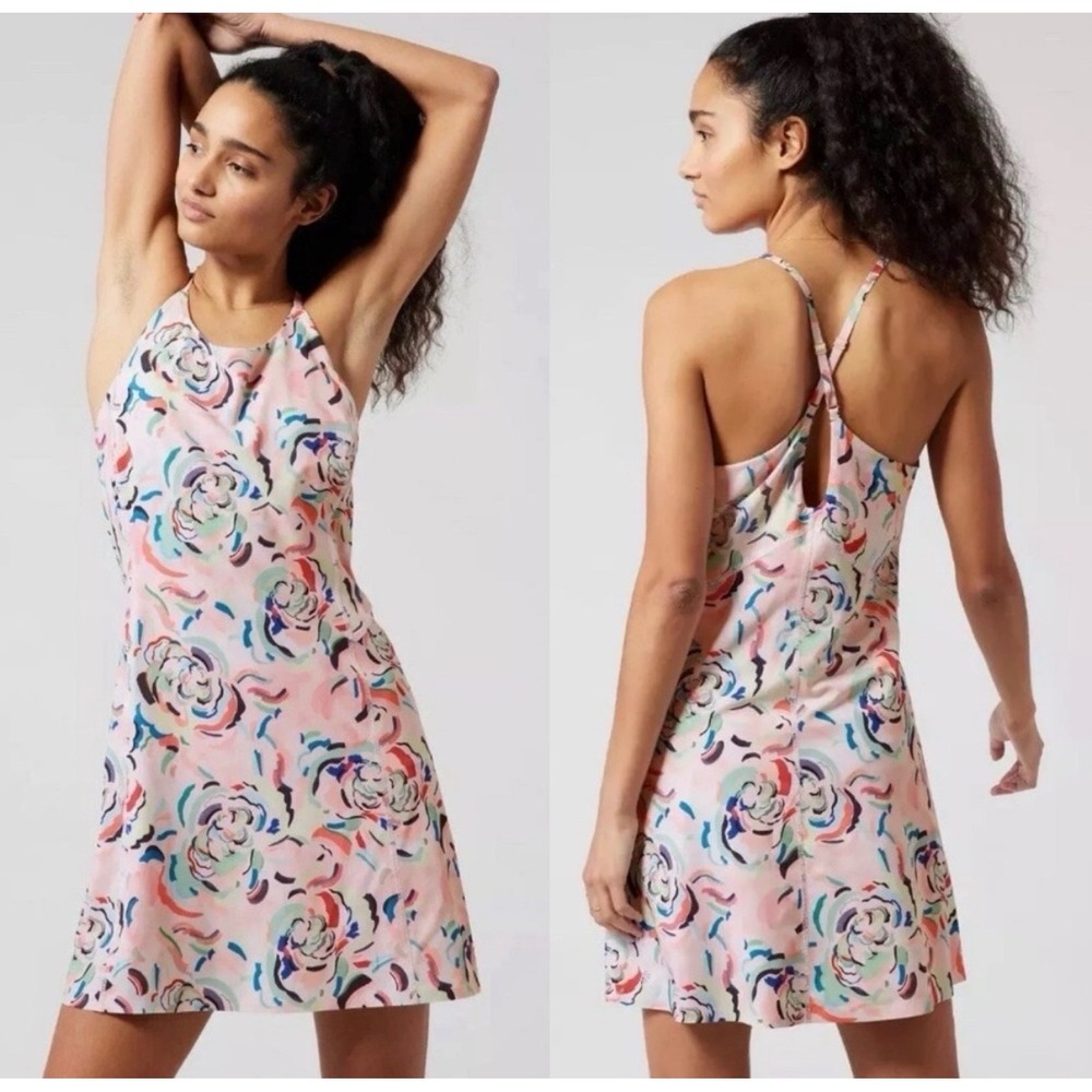 Athleta Infinity Dress Romper‎ Pink Abstract Floral Athletic Dress Shorts Small